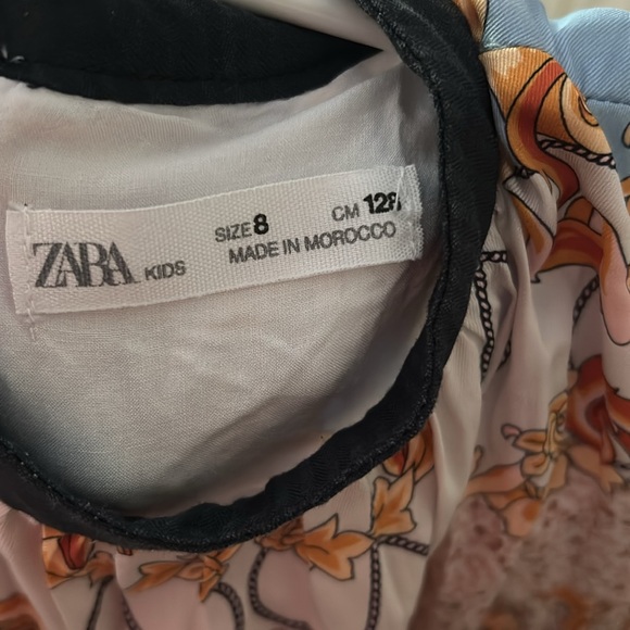 ZARA girl flowy PLEATED FLORAL leaf A-line DRESS band collar short sleeve size 8 - Picture 6 of 8